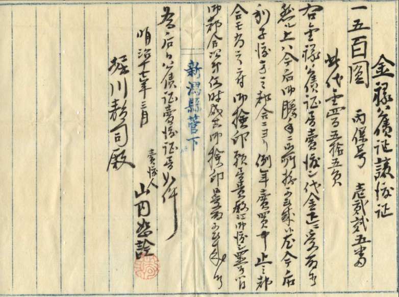 金禄公債証書譲渡証の画像