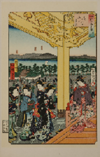 越後新潟湊真景　十六景　三月十八日白山参詣